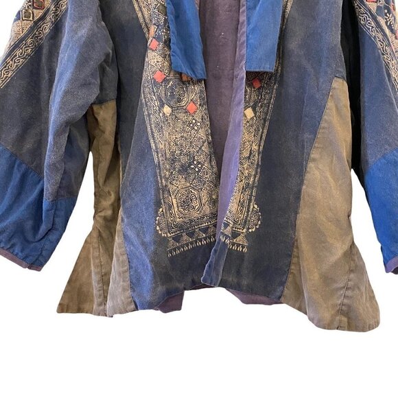 Magnolia Pearl Women’s Patch Cardigan Jacket Coat Blue Art Boho 3/4 Sleeve - Picture 3 of 12